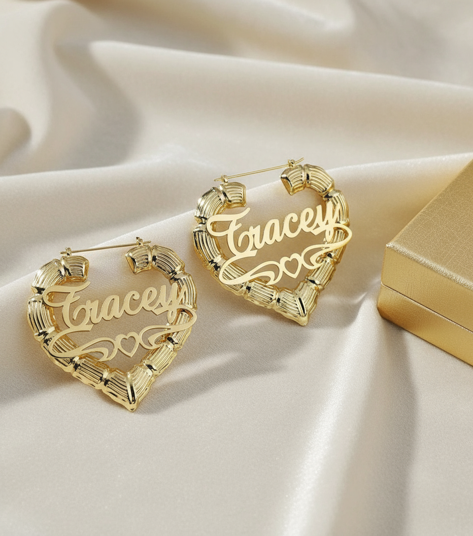 Heart Bamboo Hoops on Cream Velvet